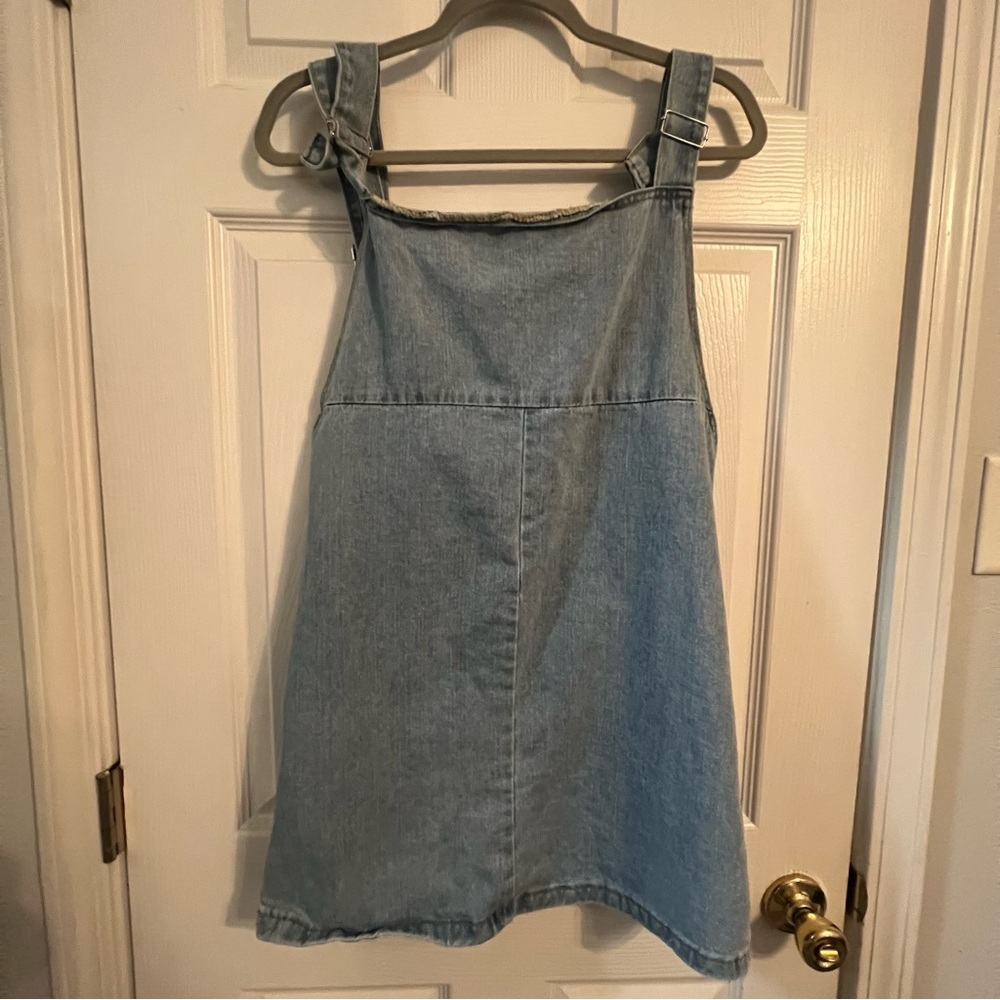 Juniors Blue Denim Overalls Dress Large - Picture 4 of 6